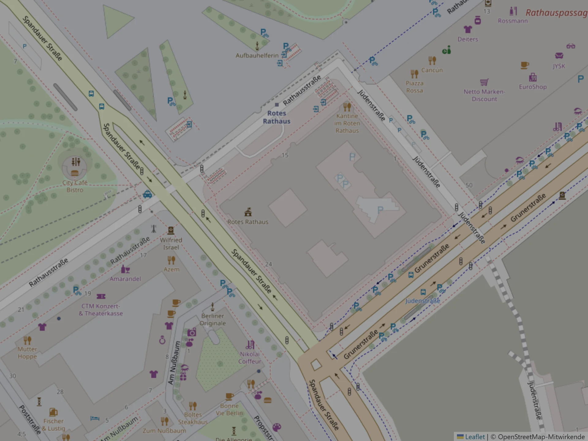 Darkened map excerpt at the Rotes Rathaus in Berlin with the walked loop