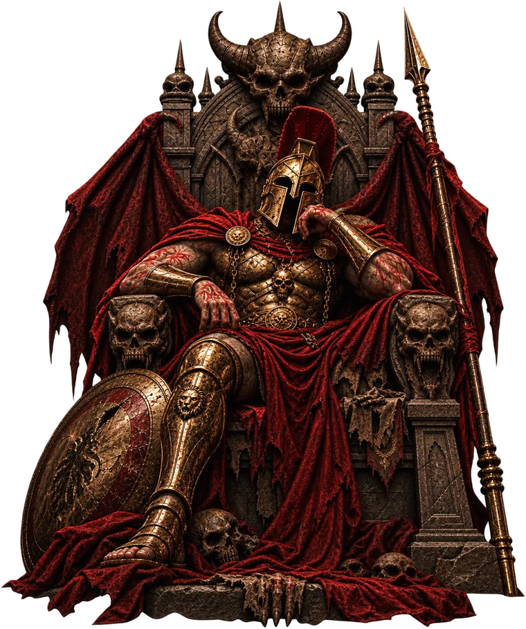 Leonidas, The King of the Death Watch, on his throne, commander at the end of season 1